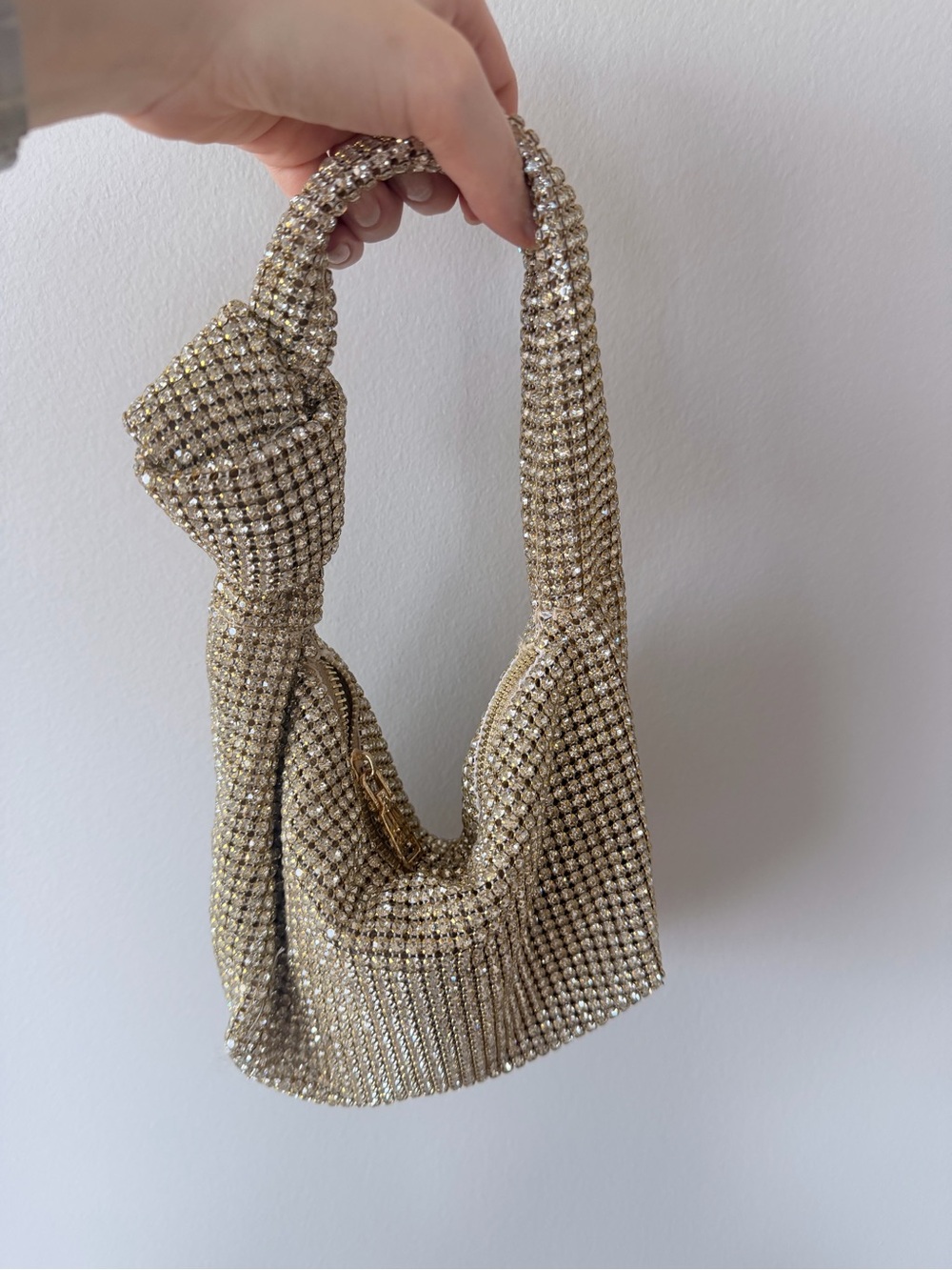 Madison West Gold Rhinestone Knotted Mini Shoulder Bag